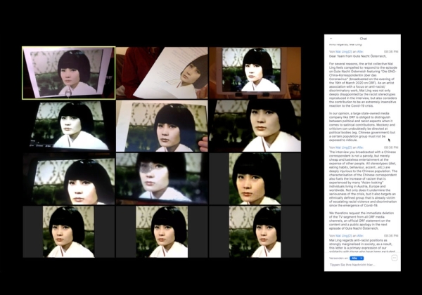 Mai Ling, documentation of the
                                          collective online protest Not Funny!, 2020