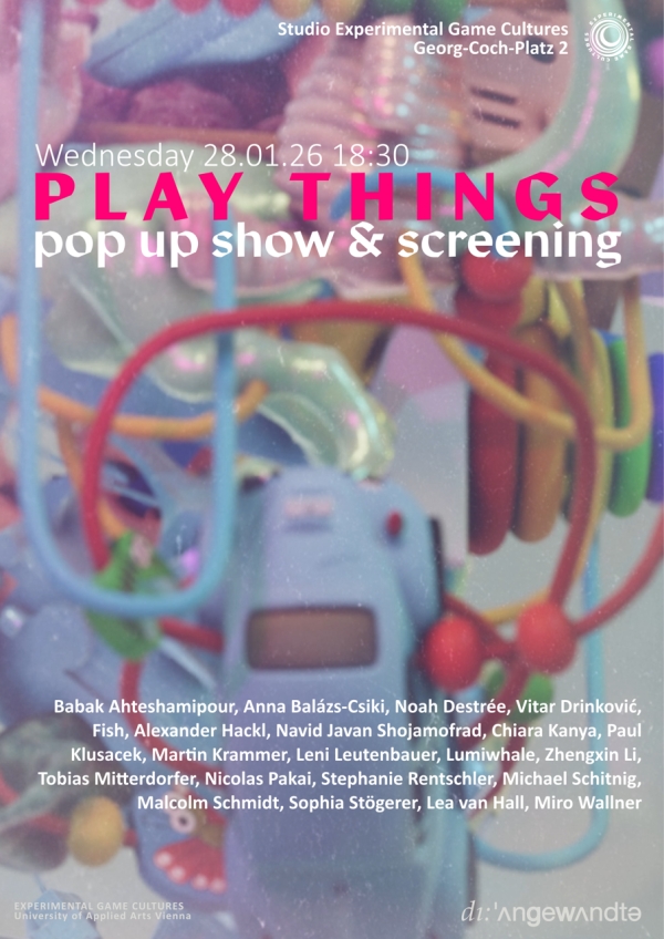 Veranstaltungsplakat, verschwommen ist
                                          ein altes Handy und Kabel zu sehen. Text: Titel der Veranstaltung und Namen der Teilnehmer*innen.