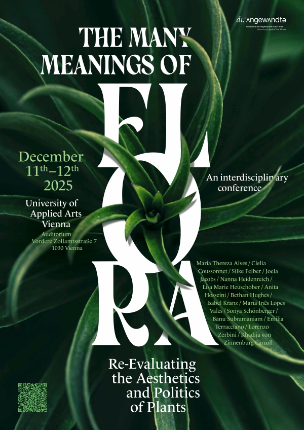 Poster with event information. White letters on green plants.