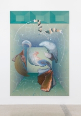 Anne Speier,
                                          Elegie des sterbenden Hummers, Öl, Acryl und Siebdruck auf Leiwand, 198 x 137 cm © Courtesy: Courtesy MEYER*KAINER, Wien/Vienna