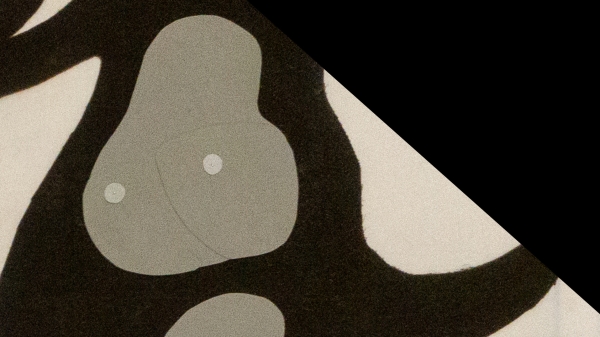 Exhibition
                                          poster with information, the motif consists of abstract, round forms in black, grey and beige.