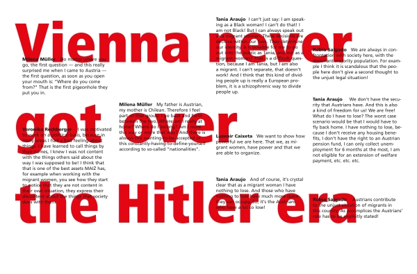 Plakat „Arbeit an der Öffentlichkeit“ von Klub Zwei und MAIZ im Kunstraum SUPER